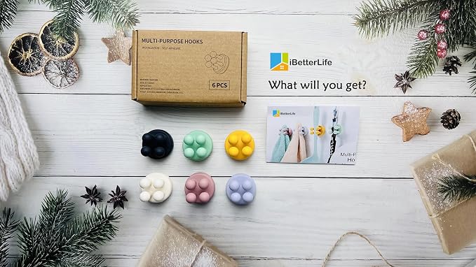 iBetterLife Silicone Toothbrush Holders for Bathrooms - 6Pcs Razor Holder for Shower Wall Mounted Self Adhesive Multifunctional Cute Hook for Kids Hanging Tooth Brush for Kitchen Living Room Office