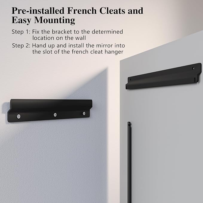 Frameless Bathroom Mirror, 48" x 30" Beveled Wall Mirror | 5mm HD glass, 20mm beveled edge, frameless, anti-rust, shatterproof, french cleat, horizontally or vertically