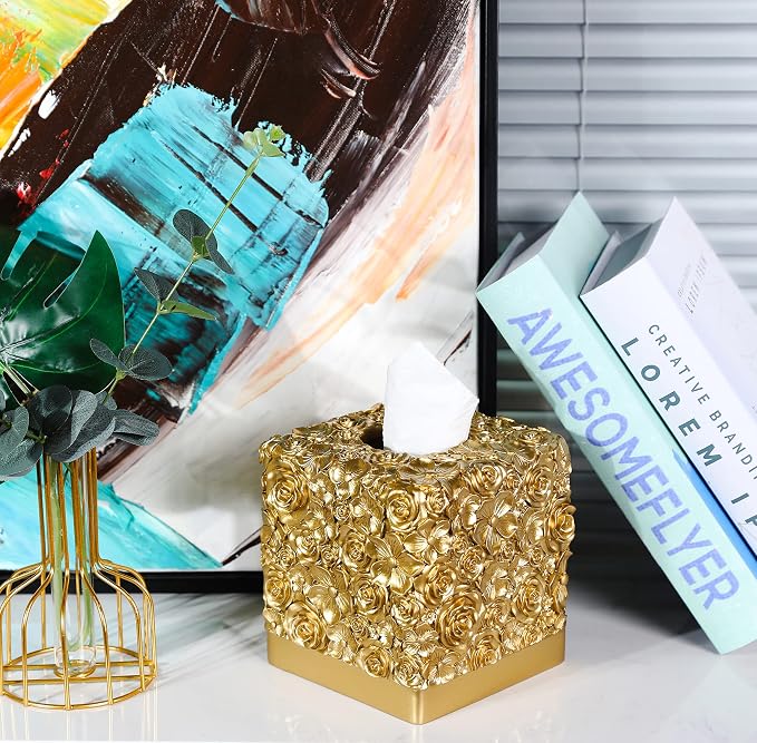 Hymmah Modern Square Tissue Box Cover Holder,Bathroom Accessories Decor Unique Design Tissue Box Cover for Bathroom Vanity Counter Tops Also Great for Bedrooms and Living Rooms