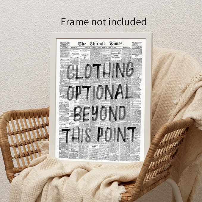 Haitunone Funny Bathroom Newspaper Poster Funky Black and White Aesthetic Wall Art Clothing Optional Fun Quotes Canvas Prints for Toilet Lavatory Wall Decor 24X36 inch Unframed