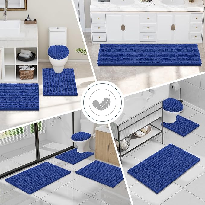 Smiry Bathroom Toilet Rugs U Shaped 24X20, Chenille Bath mats for Toilet | Royal Blue Extra Soft Absorbent Non Slip Rubber Backing Contour Bath Rugs for Toilet, Machine Washable Contoured Bath Mats