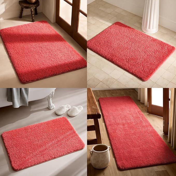 TYUU Pink Bathroom Rugs, Ultra Soft Bath Rugs Non Slip Washable, Super Absorbent Quick Dry Bath Mat with Rubber Backing for Bathroom Floor, Shower, or Sink, Pink 24" x 48"