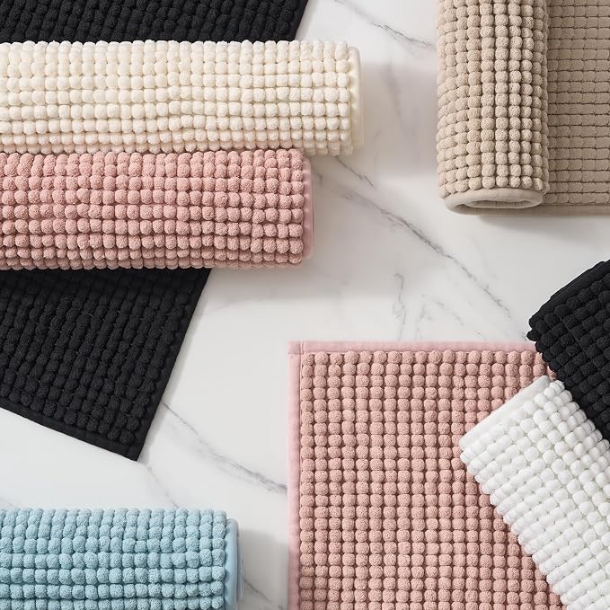 FRESHMINT Thick Chunky Chenille Bathroom Rug, Dusty Pink, 20"x32" | Non-Slip Backing, Water Absorbent Surface, Machine Washable Care, Cushioned Comfort, Bathroom Floor Use