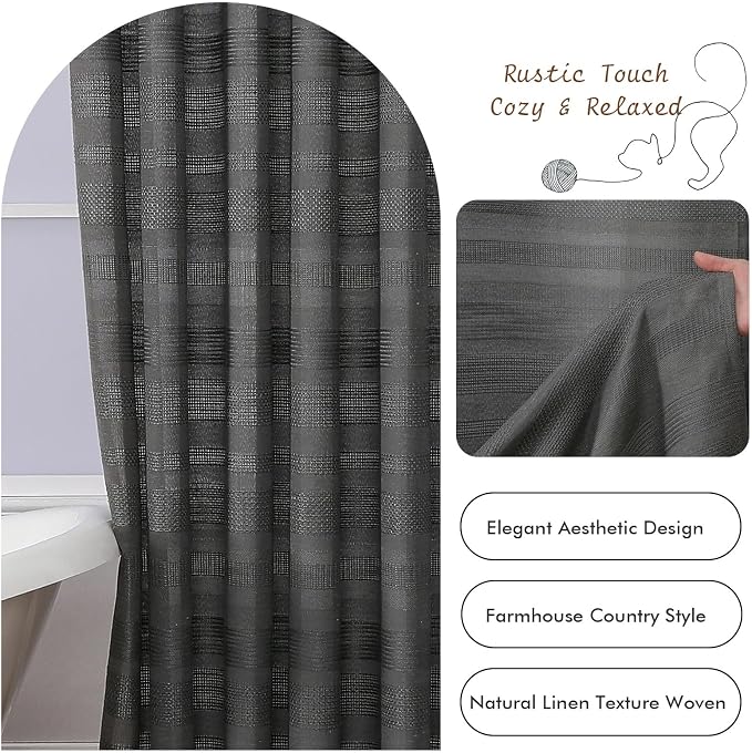 Charcoal Grey Shower Curtain 78 Inch Long, Boho Farmhouse Thick Striped Fabric Hotel Shower Curtain with Tassel, Minimalist Textured Weighted Machine Washable Bathroom Decor, 72Wx78L Inches