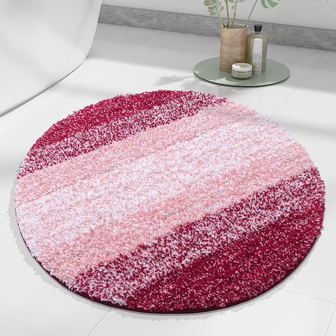 Arotive Microfiber Bathroom Rugs, Shaggy Soft and Absorbent Bath Rug, 24x24 | Burgundy, Rubber Backing Thick Plush Machine Washable Dry Bath Mats for Bathroom, Tub and Shower, Round