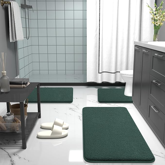 OLANLY Memory Foam Bathroom Runner Rugs 59x20, Long Mats, Blackish Green | Soft Quick Dry Bath Rugs, Non-Slip, Absorbent Machine Washable Mat for Bathroom Floor, Tub and Shower, Home Decor Accessories