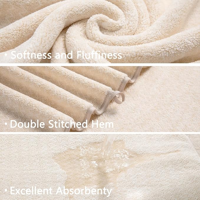 Ycosy 18 Piece Bath Towels Set,100% Microfiber Family Bathroom Towel with Hanging Loops-6 Bath Towels,6 Hand Towels,6 Washcloths,Quick Dry Highly Absorbent Shower Towel for Bathroom,Hotel,Spa-Beige