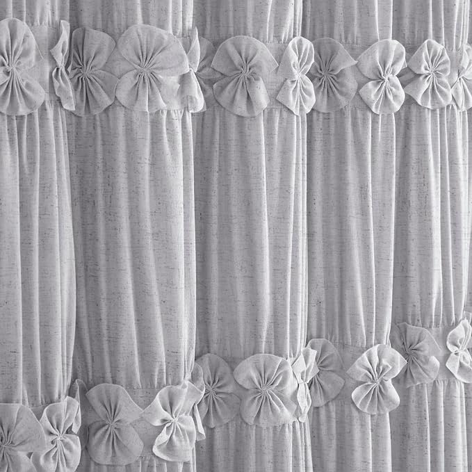 Ruffle Farmhouse Linen Shower Curtain with Vintage Grey Linen 72" W x 72" H | Linen Blend Fabric, Ruffle Bow and Ruffled Hem,Linen Texture,Machine Washable,12 Metal Holes and Plastic Hooks