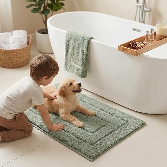 GRANNY SAYS Light Green Bathroom Rug 24" x 36", Non-Slip Bath Mat | Ultra-soft, durable TPR backing for reliable grip, fast water absorption, machine washable for Vanity, Shower, Tub
