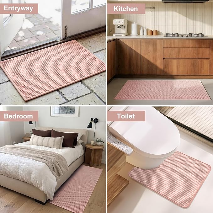 Triohero Bathroom Runner Rug, Long Bath Mat Washable Thin Quick Dry Low Pile Bathroom Runner Rugs 24 x 60 Non Slip, Pink 24"x60"
