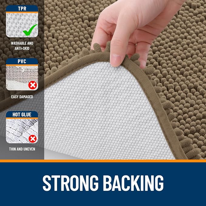 OLANLY Bathroom Runner Rugs 45x27, Extra Soft Absorbent Chenille Bath Rugs | Tan, Quick-Drying Rubber Backing, Machine Washable Long Bath Mat for Bathroom Floor, Tub and Shower, Home Decor Accessories