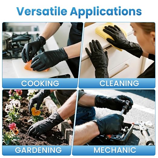 Borje Nitrile Gloves Large, 1000 Count Disposable Gloves, Black | Latex-Free Powder-Free, Medical Exam, Food Safe, Cleaning, Cooking