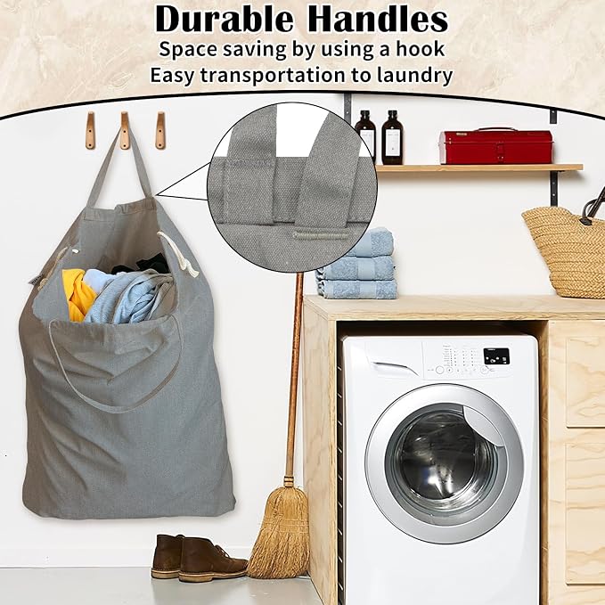Canvas Laundry Bag 33"Wx 35"H, Extra Large Heavy Duty Hamper Liner, XL Grey | Thick Canvas Fabric, with Handles & Drawstring Closure, Washable Basket Liner Replacement, Home Storage Sack, 1Pack