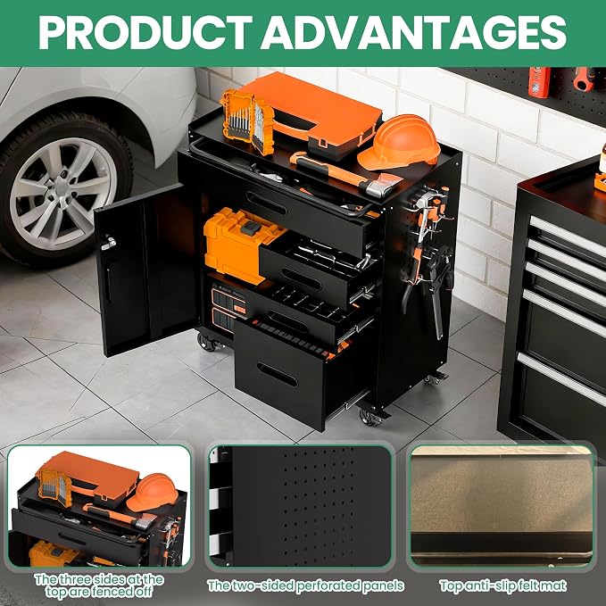 Garage Tool Cabinet Set,Heavy Duty Steel Rolling Tool Chest with Lockable Doors & Adjustable Shelves