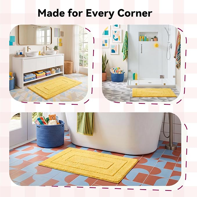 GRANNY SAYS Yellow Bathroom Rug 32" x 20", Non-Slip Microfiber Bath Mat | Ultra-soft, durable TPR backing for reliable grip, fast water absorption, machine washable for Vanity, Shower, Tub