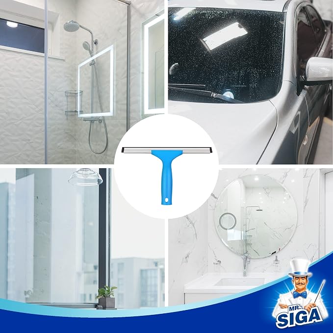 MR.SIGA Professional Window Squeegee & Microfiber Window Scrubber, 10 inch | 2 in 1 squeegee window cleaner tool
