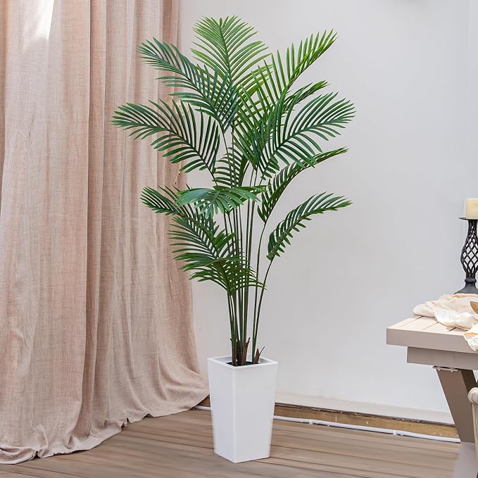 VIVATREES Palm Tree 5FT Artificial, 60in Tall Faux Palm Tree with 15.7 White Planter, Fake Potted Tree for Indoor & Outdoor Home Office Decor