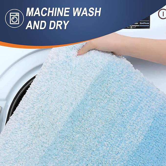 OLANLY Bathroom Runner Rug 44x24, Extra Soft Absorbent Microfiber Bath Rugs | Sky Blue, Non-Slip Quick-Drying Rubber Backing, Washable Long Bath Mat for Floor, Tub and Shower, Home Decor