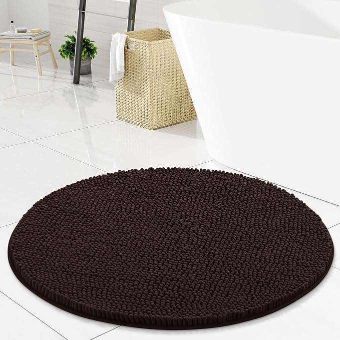 Arotive Bathroom Rugs Round 30x30, Soft Absorbent Shaggy Chenille Bath Rugs | Brown, Machine Washable Rubber Backing Bath Mats for Bathroom Floor Tub and Shower Home Decor Accessories