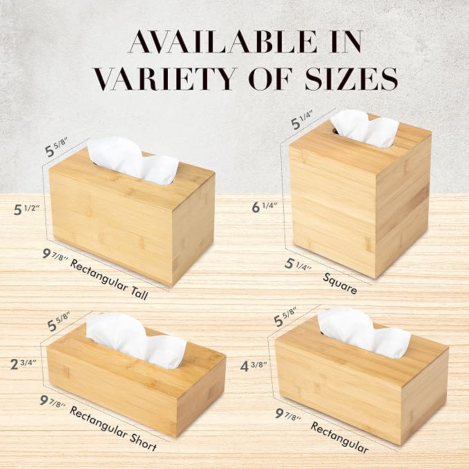 Design Tissue Box Holder, Modern, Minimalist, and Durable Wooden Bamboo Tissue Box with Sliding Bottom, Easy-Refill Premium-Quality Bamboo Tissue Box Cover, Fits 184-Count Box, Rectangular