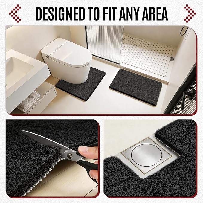 17 * 24in Shower Mat Bathtub Mat Non Slip | Bathmats Non Slip, Quick Drying Foot Scrubber Loofah Mats for Inside Shower, Tub, Bathroom, Home, Black