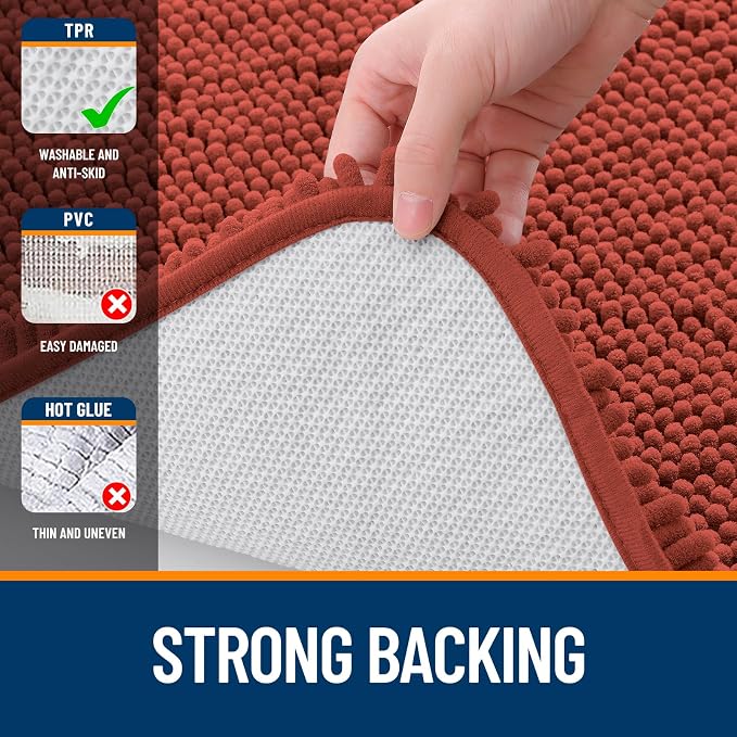 OLANLY Large Bathroom Rugs 47x32, Extra Soft Absorbent Chenille Bath Rugs | Rustic Terracotta, Quick-Drying Rubber Backing, Washable Bath Mat for Bathroom Floor, Tub and Shower, Home Decor Accessories