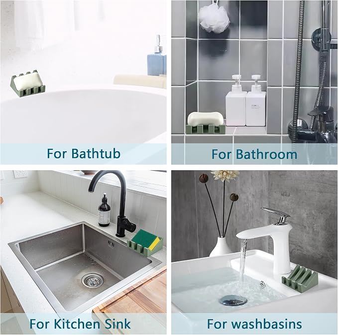 Soap Dish Holder for Shower with Suction Cup, Silicone Soap Holder & Saver Self-Draining Bar Soap Dish Keeps Soap Dry for Bathroom, Kitchen, Bathtub (Green,1-Pack)