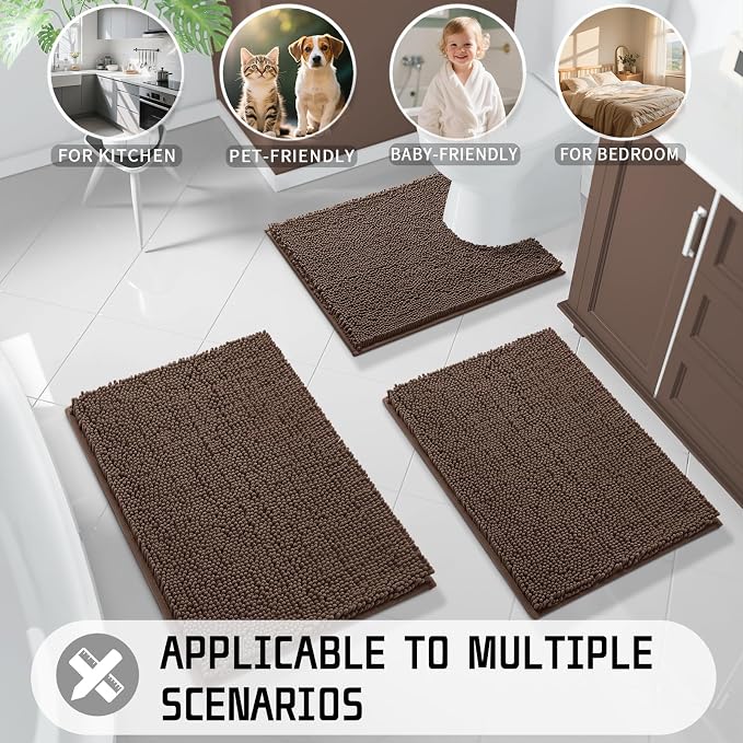 Yimobra Long Bathroom Rugs 44"x24", Extra Soft Non Slip Bath Mat for Tub, Super Absorbent Quick Dry Shaggy Rug Floor Carpet, Machine Washable,Brown