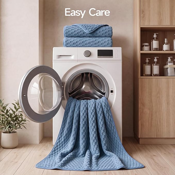 REDKISS Blue Gray Microfiber Bath Towels Large, 30"x60", Super Absorbent | Blue Gray, 2 Pack Quick Dry, Super Soft, Lint Free, Fluffy Towel for Bathroom, Spa, Dorm, Ideal Everyday Use