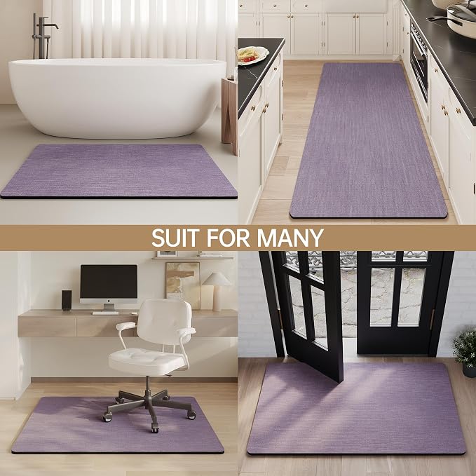 Mecko Bath Mat Ultra Thin Lavender Purple, 20"x32" | -Non-Slip,Quick Dry,Absorbent Bathroom Rug Suit For Tile floors,Easy Care Shower Rug in Front of Bathtub,Sink,Shower
