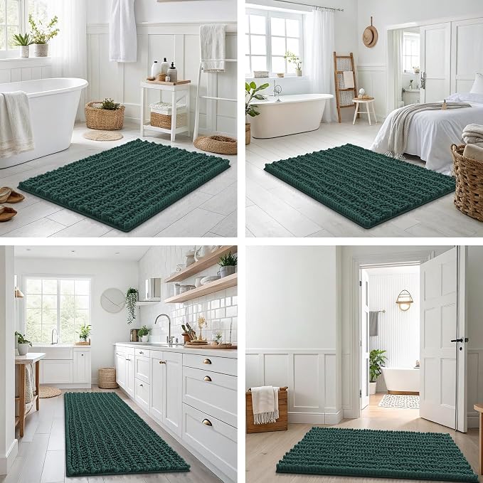 Smiry Bathroom Rugs 36X24, Extra Soft Rubber Backing Chenille Bath Mats | Green Machine Washable Non Slip Quick Dry Bath Mats for Bathroom Floor, Tub, Shower, Home Decor Accessories