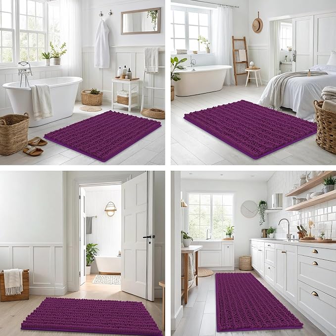Smiry Bathroom Rugs 24X16, Extra Soft Rubber Backing Chenille Bath Mats | Violet Machine Washable Non Slip Quick Dry Bath Mats for Bathroom Floor, Tub, Shower, Home Decor Accessories