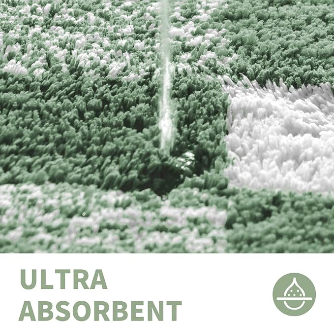 CozeCube Sage Green Checkered Bath Mat 32"x20" Non Slip Washable Rug | For Bathroom Non Slip, Fluffy Absorbent Microfiber Bath Mats Machine Wash, Stylish Cute Aesthetic Bathroom Rugs