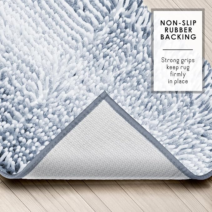 Hearth & Harbor Bathroom Rugs, Chenille Bath Mat - Machine Washable Bath Mats for Bathroom Non-Slip Backing Rubber, Quick Dry Bathroom Mat, 26 x 44 - Ombre Blue