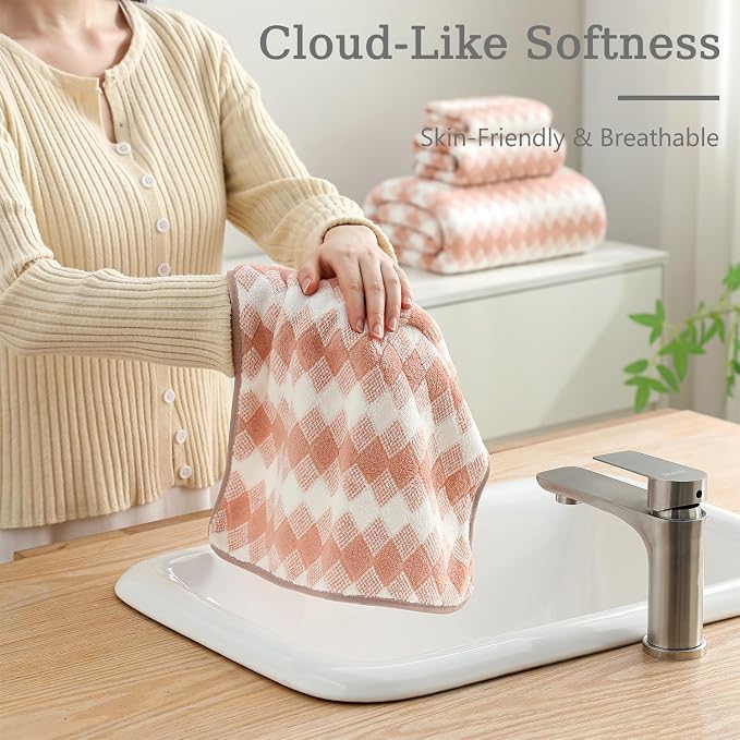 8 Piece Bathroom Towel Set |2 Oversized Bath Towels,2 Hand Towels,4 Washcloths| 600GSM Soft Hotel Towel Set Extra Large Bath Sheet for Bathroom,Highly Absorbent Quick Dry Bath Towel Collections,Peach