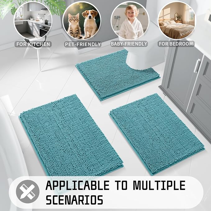 Yimobra Long Bathroom Rugs 44"x24", Extra Soft Non Slip Bath Mat for Tub, Super Absorbent Quick Dry Shaggy Rug Floor Carpet, Machine Washable,Teal Blue