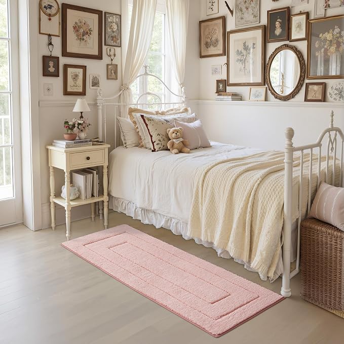 GRANNY SAYS Pink Bathroom Runner Rug 24" x 59", Soft Microfiber Bath Mat | Non-Slip long rug with TPR Backing, Absorbent, Machine Washable Extra Large Bath Rugs for Double Vanity, Shower, Tub