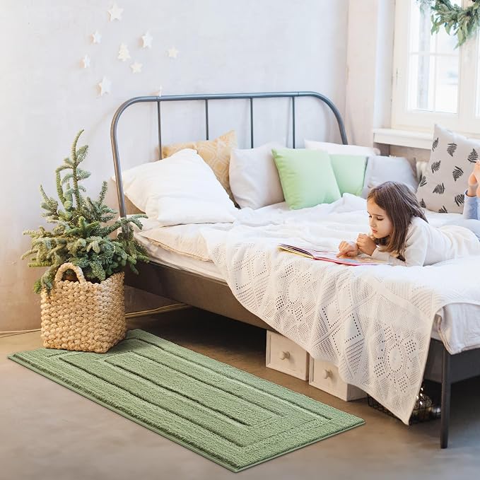 GRANNY SAYS Sage Green Bathroom Runner Rug 48" x 24", Soft Bath Mat | Non-Slip long rug with TPR Backing, Absorbent, Machine Washable Extra Large Bath Rugs for Double Vanity, Shower, Tub