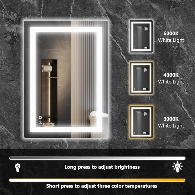 NEWBULIG 32"x 40" LED Bathroom Mirror with Lights, Anti-Fog, Backlit + Front Lit, Lighted Bathroom Vanity Mirror for Wall, Memory Function, Dimmable, Tempered Glass, Shatter-Proof