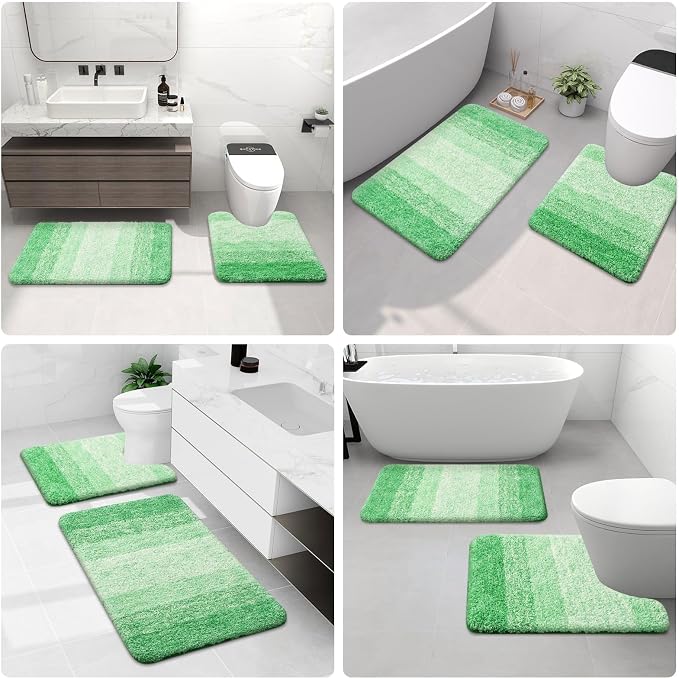 Arotive Microfiber Bathroom Rugs, Shaggy Soft Absorbent Bath Rug, 47x24 | Green, Rubber Backing Thick Plush Machine Washable Dry Bath Mats for Bathroom, Tub and Shower, Rectangular
