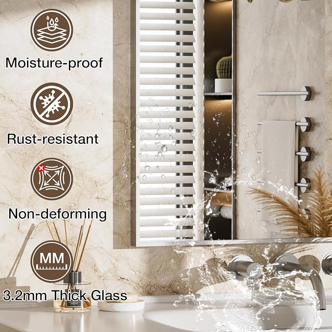 22"x30" Bruhed Nickel Rectangle Vanity Bathroom Mirror, Set of 2 | Aluminum Alloy Frame, Clear Reflection, Rust-Resistant, Vertical or Horizontal, Wall Mount, Bedroom and Entryway