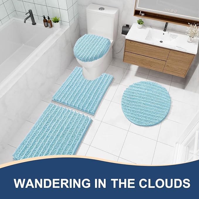 Arotive Bathroom Rugs Mat 47x32, Soft Absorbent Chenille Shaggy Bath Mat | Blue, Machine Wash Dry, Bath Rugs for Bathroom Floor, Tub and Shower, Home Decor Accessories