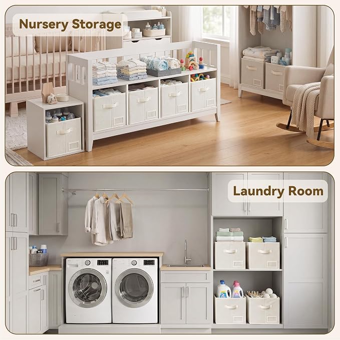 GRANNY SAYS Closet Storage Bins with Label, Pearl White, Large, 3-Pack | Fabric Bins, Closet Organizers and Storage Shelves, Storage Baskets for Closet Organization