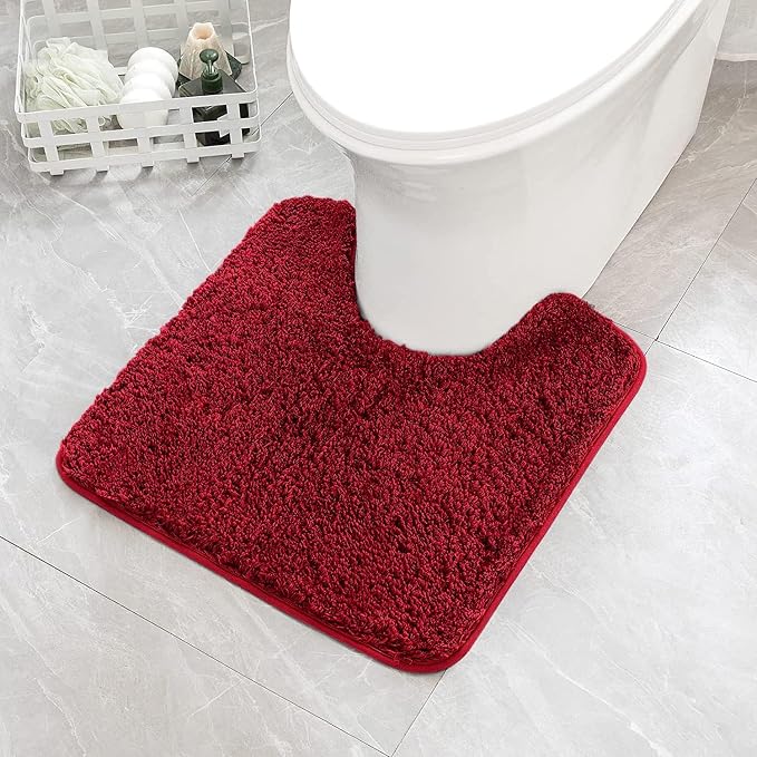 MIULEE Red Toilet Bathroom Rug U-Shaped Microfiber Bath Mat 24x24 Inch | Absorbent, Non Slip, Quick Dry, Fluffy Bath Rugs for Bathroom Floor Tub Showers, Machine Washable