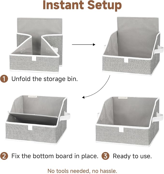 StorageWorks Closet Storage Bins Trapezoid, 3-Pack, Small, Gray | Closet Organizer Bins for Closet Shelves, Cube Storage, Fabric Clothes Bin, Foldable Organizing Baskets with Handles
