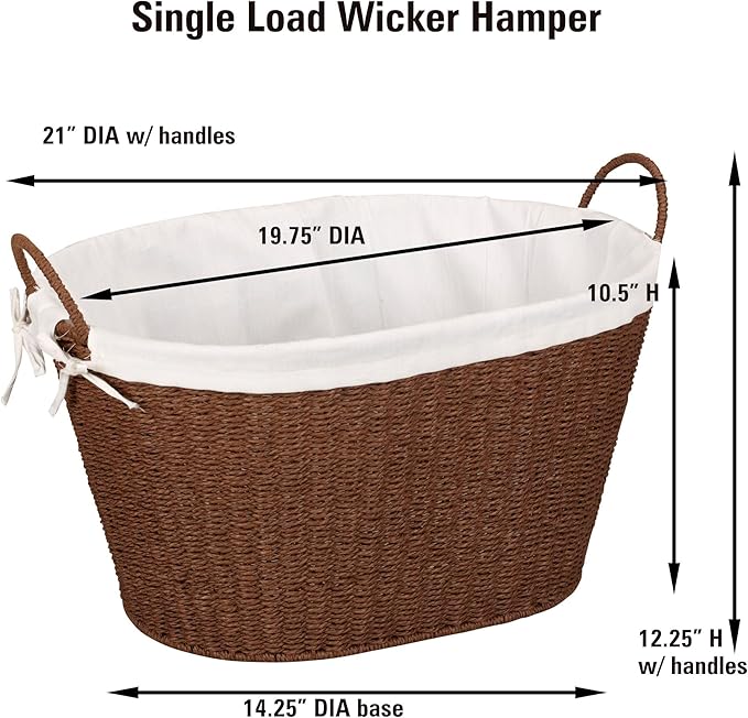 Household Essentials Paper Rope Woven Oval Laundry Basket, Brown