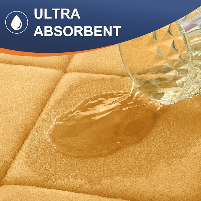 OLANLY Memory Foam Toilet Rugs U-Shaped 24x20, Ultra Soft and Absorbent | Yellow, Quick Dry Commode Contour Rugs, Machine Washable, Comfortable Bathroom Contour Bath Mats for Toilet Base
