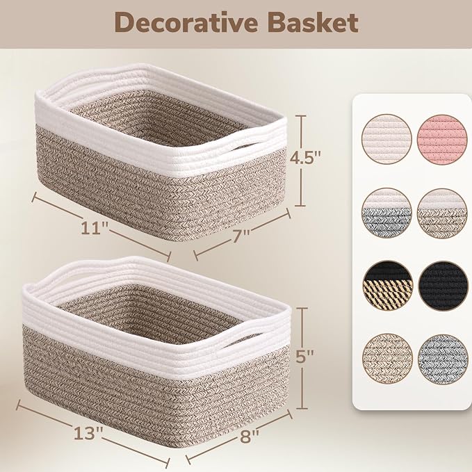 Goodpick 3-Pack Woven Storage Baskets for Organizing, 11 x 7 x 4.5 in | Empty Baskets for Shelves, Dog Toy Basket, Closet Baskets for Organizing, Empty Baskets for Gifts, White