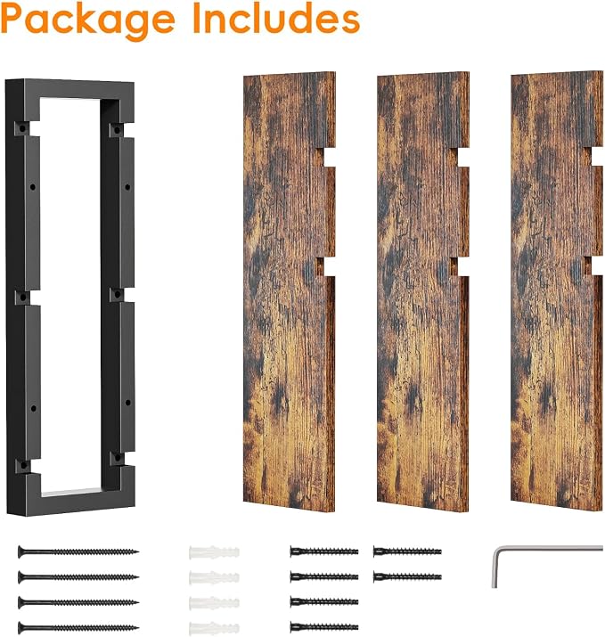 Floating Shelves for Wall, Wood Wall Shelves for Bathroom | 3 Tier Shelves for Wall Decor, Decorative Hanging Storage Shelf for Bedroom Kitchen Living Room, Rustic Brown and Black