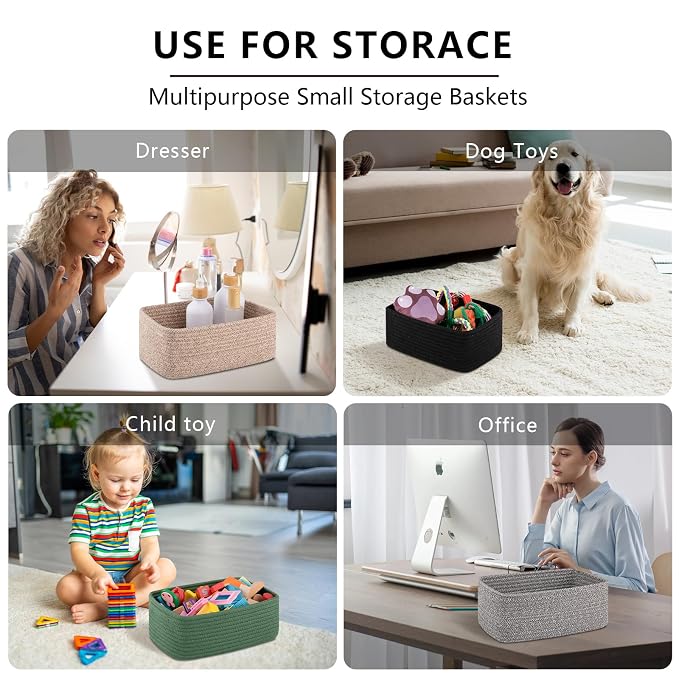 OIASKET 4 Pack Small Storage Shelf Baskets for Organizing, Mini Woven Rope Storage Bins for Towels, Cute Decorative Closet Organizer,Baby Nursery, Gift Empty Baskets -11.81''Lx7.87''Wx4.72''H-White